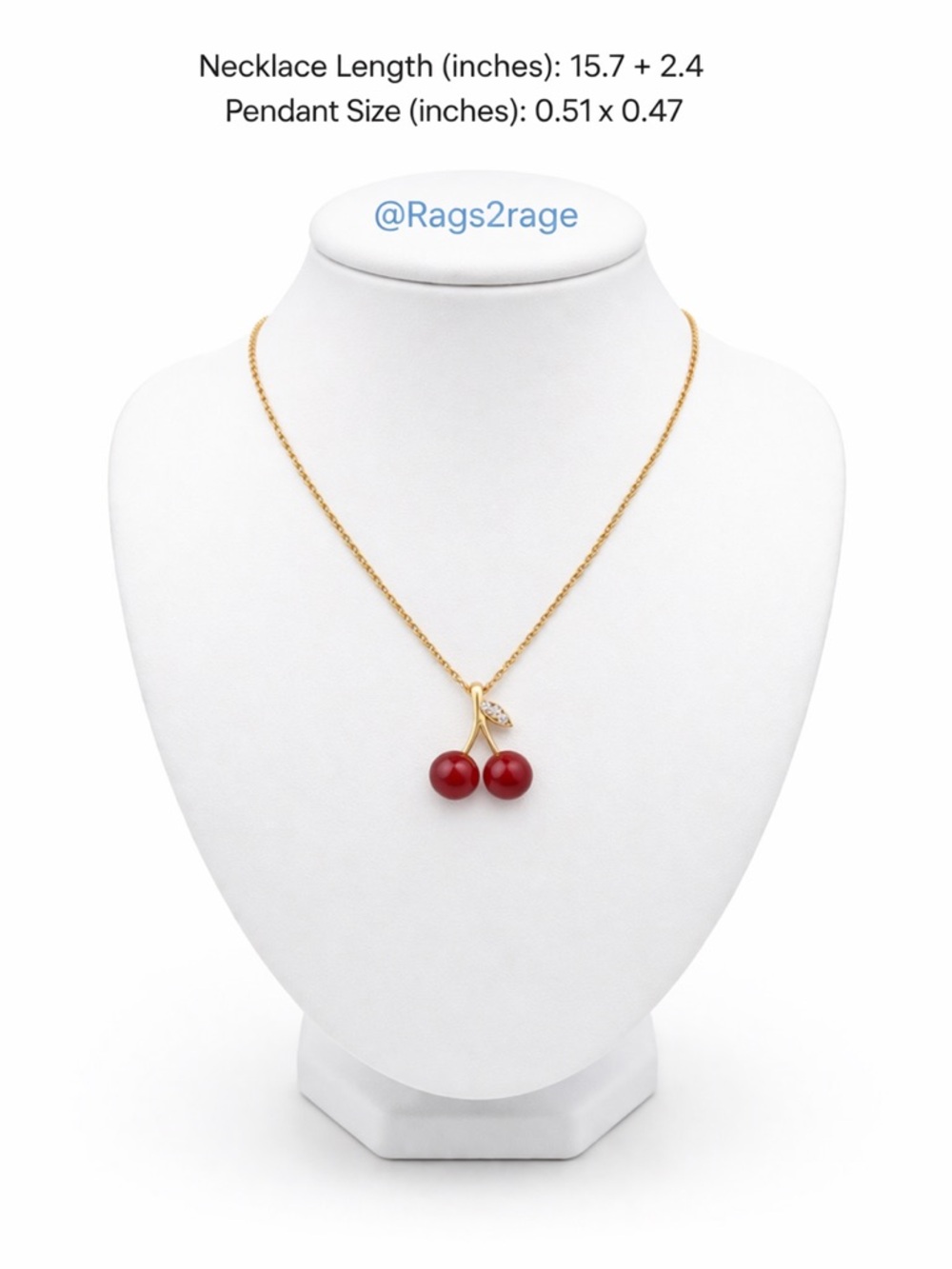 Cherry Pendant Necklace 18K Gold Over Stainless Steel NWT Hypoallergenic